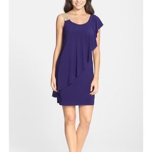 Betsy & Adam one-shoulder purple cocktail dress